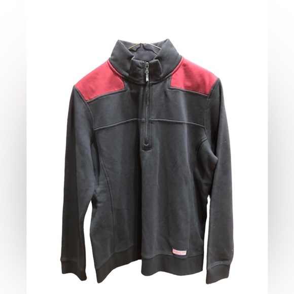 Vineyard Vines 1/4 zip fleece jacket black & maroon shoulders Sz L - Picture 1 of 9